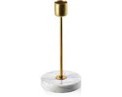 Mondex Cedric Marble Serie - Marmeren En Metalen Kaarsenhouder - 7,5x16,5cm - Goudkleurig