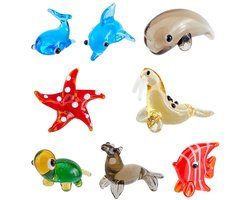 Mondgeblazen glazen figuren, miniatuur, dier, glazen decoratie, walrusdolfijn, vlinder, schildpad, zeester, verzamelfiguur, huisdecoratie