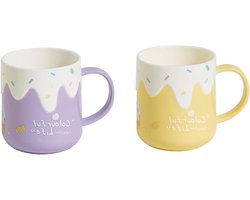 Mondwater Bekers - Tandenborstel Mok - Badkamer Organisatie - IJsvorm Design - 11.4 cm - Geel Paars