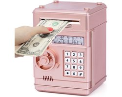 Money Box Kids Toy Money Box with Electronic Lock Automatic Rolling Paper ATM Cash Safe for 3-7 Years Old Kids Boys Girls Best Toy Gifts for Birthday Christmas (Rose Gold)