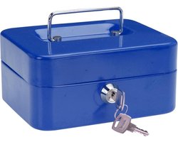Money Box metal - Metalen Geldkist Met Slot - Geldkluis Met Muntbak - Geld Kluis Kist - Blauw-16x20x9