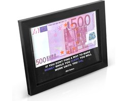 MONEYFRAMEZ® 500 Euro Fotolijst – Unieke Kunst met Glaslaag – Decoratie Woonkamer of Kantoor – Cadeau voor Man & Vrouw – Bekend van TV – Nepgeld Kunstwerk in Luxe Lijst – Bijna Uitverkocht! - fotolijstje - houten fotolijstjes - fotolijstje hout