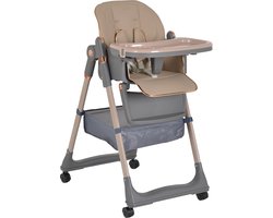 Moni Lindo - Verstelbare Kinderstoel & Eetstoel - Inclusief Slabbetje, Lepel en Vork - Inklapbaar & Hoogte Verstelbaar - Beige - Vanaf 6 Maanden - Max. 15 kg