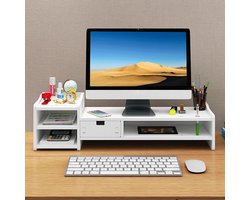Monitor Standaard - Monitor Verhoger met Lade - Laptop Standaard - Bureau Organizer - Comfortabel Kantoor - Wit