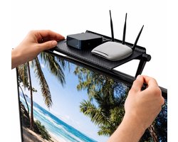 Monitor Standaard / TV Bovenste Plank – Verstelbare Universele Schermplank – Voor Router, Mediabox & Streamingapparaten – Carbon Fiber Design – Zonder Boren