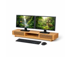 Monitorstandaard 2 schermen - met opbergurimte - bamboe