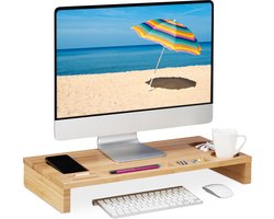 monitorstandaard bamboe - 8,5 x 60 x 30 cm - 7 vakken - verhoger - natuur