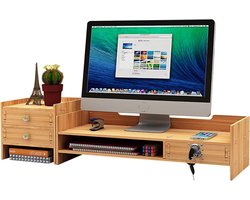 Monitorstandaard Bureau - Opberghouder Organizer - Bureau Organiseren - Draaibaar 180 Graden - 655 cm - Licht Hout
