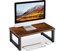 monitorstandaard - industrieel - 15 x 40 x 23 cm - beeldscherm verhoger - bruin-zwart