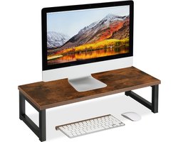 monitorstandaard - industrieel - 15 x 55 x 23 cm - beeldscherm verhoger - bruin-zwart
