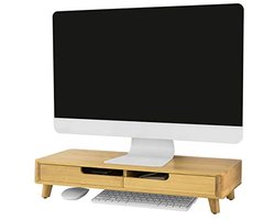 Monitorstandaard met 2 Laden van Bamboe - Bureau Organiser voor Laptop en Computer - Verhoog je Scherm voor Comfort