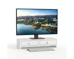 Monitorstandaard - met opbergruimte - 2 lades - wit
