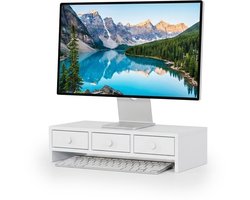 Monitorstandaard - met opbergruimte - 3 lades - wit
