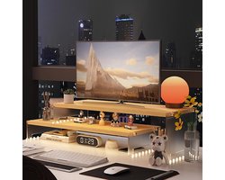 Monitorverhoger Bureau - Dubbele standaard - Bureau organiseren - Verstelbaar ontwerp - 629 x 1929 x 77 inch - Houtkleur