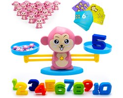 Monkey Balance Game “Roze” - Kinderspellen - Kinderspeelgoed 3 Jaar - Reisspelletjes Kinderen - Speelgoed Meisjes - 4 Jaar- 5 Jaar - 6 Jaar - Ik Leer Rekenen - Rekenen - Cijfers Leren - Basisvaardigheden Rekenen - Sensorisch Speelgoed - Duurzaam