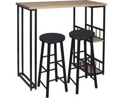 Monkey's Bartafel - Keukentafel - Bartafel Met Barkrukken - Hoge Tafel - Inclusief 2 Krukken - 2 Legvakken - Vintage - Metalen Frame - Bruin - Zwart - 120 x 40 x 105 cm