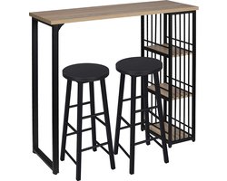 Monkey's Bartafel - Keukentafel - Bartafel Met Barkrukken - Hoge Tafel - Inclusief 2 Krukken - 3 Legvakken - Vintage - Metalen Frame - Bruin - Zwart - 120 x 40 x 105 cm