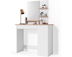 Monkey's Houten Witte Kaptafel - Met Spiegel  - Kaptafel Voor Vrouwen - Kaptafels - 90 x 137,5 x 38 cm