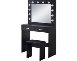 Monkey's Kaptafel - Make up Tafel Voor Vrouwen - Kinderen - Met Bank - Ledverlichting - Hollywood - Zwart - Commode - Kaptafel Met Spiegel - 100 x 40 x 142 cm