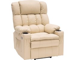 Monkey's Luxe Elektrische Relax stoel - Ligpositie 165 Graden - Voetensteun - Chill stoel - USB Aansluiting - Crème Wit - Leer - Retro - Tv stoel - Sta Op Functie - 3 Motoren -‎ 100 x 86 x 112 cm