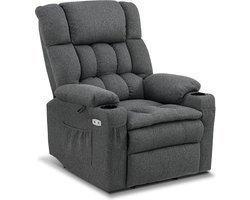 Monkey's Luxe Elektrische Relax stoel - Ligpositie 165 Graden - Voetensteun - Chill stoel - USB Aansluiting - Grijs - Stof - Retro - Tv stoel - Sta Op Functie - 3 Motoren -‎ 100 x 86 x 112 cm