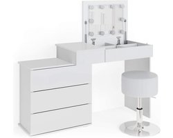 Monkey's Luxe Kaptafel - Make up Tafel Voor Vrouwen - Met Kruk - Wit - Kaptafel Met LED Spiegel - Kaptafels - 118 x 78 x 45 cm