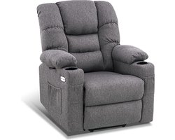 Monkey's Luxe Relax stoel - Ligpositie 170 Graden - Voetensteun - Chill stoel - USB Aansluiting - Grijs - Stof - Retro - Tv stoel - Sta Op Functie - 3 Motoren -‎ 90 x 84 x 108 cm