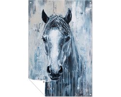 Monochroom paard portret kunst - Paard tuinposter - Tuinschilderijen dieren - Expressionisme - Tuin accessoires - Duurzame tuinposter - tuinposter 70x105 cm
