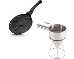 MONOO Pancake Pan 4 Kop + Beslag Dispenser - Pannenkoekenpan - Crêpemaker - Pancakes Set