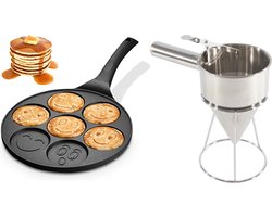 MONOO Pancake Pan met Emoji Mallen + Beslag Dispenser - Pannenkoekenpan - Crêpemaker - Pancakes Set