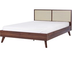 MONPAZIER - Tweepersoonsbed - Donkerhout - 140 x 200 cm - Rotan
