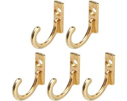 Montage Kledinghaken Muur, Sjaal en Sleutel Houder - Badkamer en Kasten - Zinklegering - Goudkleurig - Set van 5 Stuks