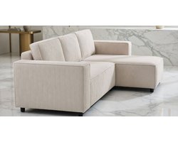 Montaigne Luxe Corduroy Hoekbank – 3-Zits Omkeerbaar – Beige Ribfluweel met Opbergbox – Comfortabele Design Bank voor Woonkamer – Hoogwaardige 231 x 140 x 86 cm-NoviHome