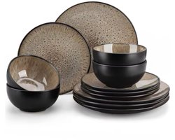 Montario Serviesset - 12 delig - 4 persoons - Bruin - Dinerborden - Bordenset - Diepe borden - Ontbijtborden - Servies - Keukenservies