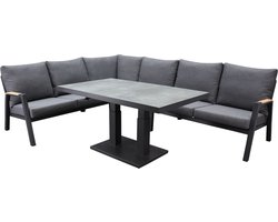 Montenegro dining hoek loungeset 5 delig met verstelbare tafel antraciet