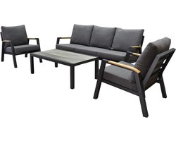 Montenegro stoel-bank loungeset 4-delig antraciet aluminium