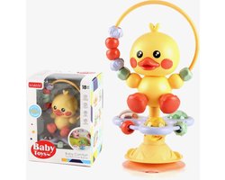 Montessori Baby Speelgoed – Sensorische Spinner Eend met Zuignap – 6-36 mnd – Motoriek Ontwikkeling