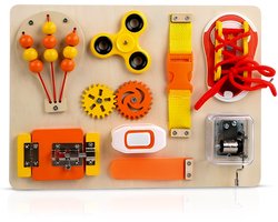 Montessori Busy Board – Educatief Houten Activiteitenbord – Reisspeelgoed - Sensorisch Speelgoed voor Baby & Peuter – Fijne Motoriek Ontwikkeling
