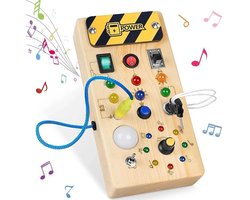Montessori Busy Board met LED Lichtjes - Houten Activiteitenbord - Educatief Speelgoed 1 Jaar, 2 Jaar, 3 Jaar - Sensorisch Reisspeelgoed voor Peuters - Motoriek Speelgoed