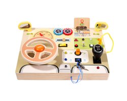 Montessori Busy Board voor peuters, Baby Busy Board met gesimuleerd stuur en lichtschakelaar, Houten sensorisch speelgoed voor fijne motoriek, Montessori educatief speelgoed cadeaus voor jongens en meisjes vanaf 3 jaar
