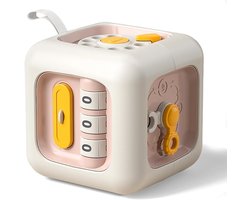 Montessori Busy Cube voor kinderen - Fijne motoriektraining voor kinderen van 1-3 jaar - Voor baby's en peuters vanaf 18 maanden - Geschikt voor jongens en meisjes - Reissensorisch speelgoed - Roze