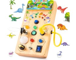 Montessori Dinosaurus Busy Board - Motoriekspeelgoed met Schakelaars en LED-lampen voor Baby