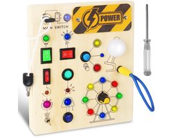 Montessori Drukbord vanaf 3 Jaar - Educatief Houten Activiteitenbord met LED Lichtschakelaars - Sensorisch en Motorisch Leerspeelgoed - Perfect Cadeau voor Jongens en Meisjes 3+ Jaar