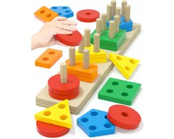Montessori Geometrische Houten Speelgoedset - Vorm Matchende Educatieve Bouwstenen voor Kinderen van 1-3 Jaar - Sensorisch Bouwspeelgoed voor Kinderen van 2-4 Jaar - Verjaardagscadeaus voor Jongens en Meisjes