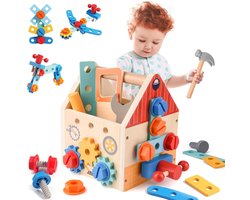Montessori gereedschapset voor peuters - Houten gereedschapskist voor kinderen, educatief speelgoed voor fantasiespel, gereedschapset voor het ontwikkelen van fijne motoriek, cadeau voor jongens en meisjes van 3, 4 en 5 jaar