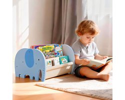 Montessori Houten Boekenkast voor Kinderen, Olifant Ontwerp, Draagbare Boekorganizer voor Speelkamer en Kinderkamer