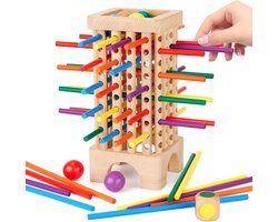 Montessori houten bordspel - 42 kleurrijke stokjes, dobbelspel, wiskundig leerspeelgoed voor kinderen van 3, 4, 5 en 6 jaar, bevordert fijne motoriek en telvaardigheid, familiespel voor onderweg, cadeau voor kinderen van 3 jaar.