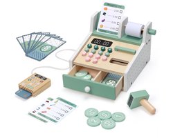 Montessori houten speelgoedkassa - voor kinderen van 3 tot 5 jaar, inclusief speelgeld, kaartlezer en winkelaccessoires, cadeau voor kinderen en kinderverjaardagen.