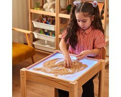 Montessori Houten Speeltafel met LED Verlichting - Sensorische Lichtbak - Activiteitentafel voor Kinderen - Inclusief Afstandsbediening (16 Kleuren) - 53x47x50 cm