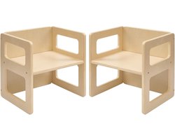 Montessori Kinderstoel - Houten Stoeltje - Zelfstandig Leren - 3-traps Hoogteverstelling - 2 Stuks - Naturel